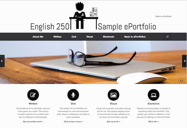 Screenshot of homepage to sample ePortfolio